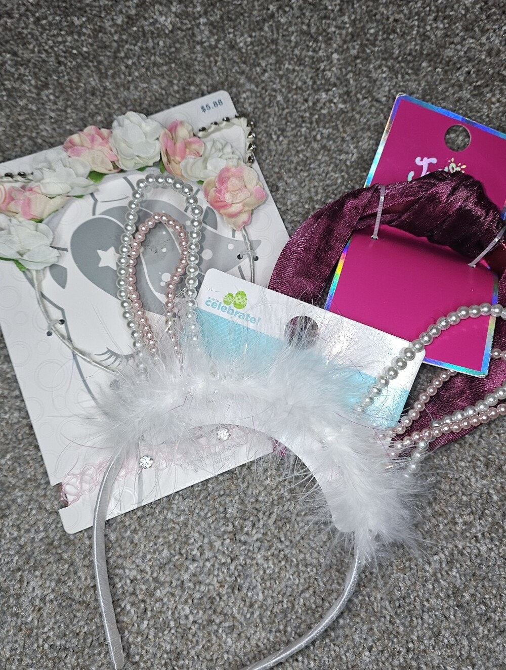 Justice White Feather & Pearl Bunny Ear Headband